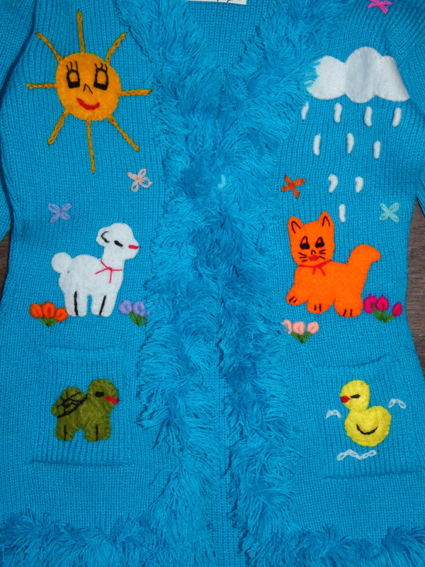 Svetr dětský (třásně, tyrkysový, 4-5 let)