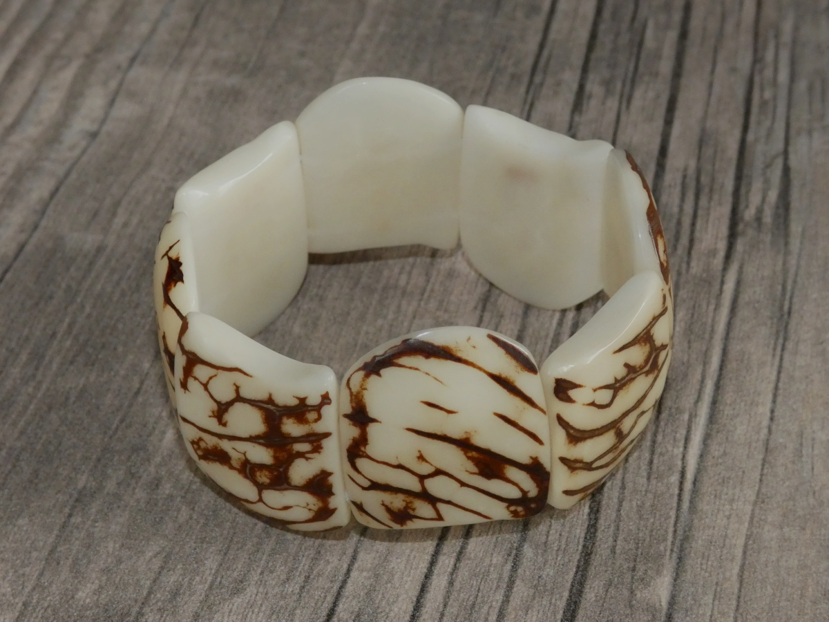 Náramek tagua (přírodní, vlnky)