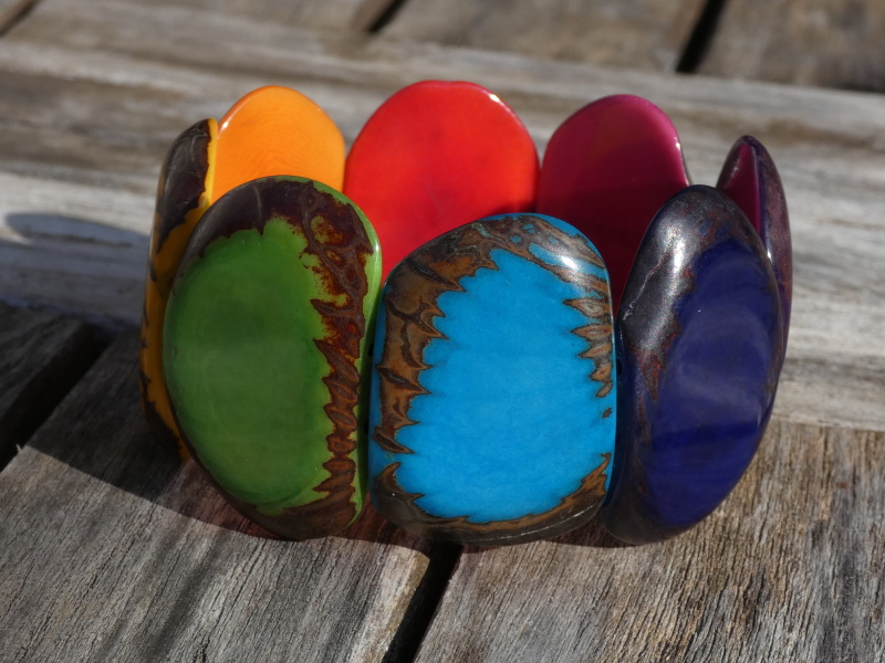 Náramek tagua (placky duha)