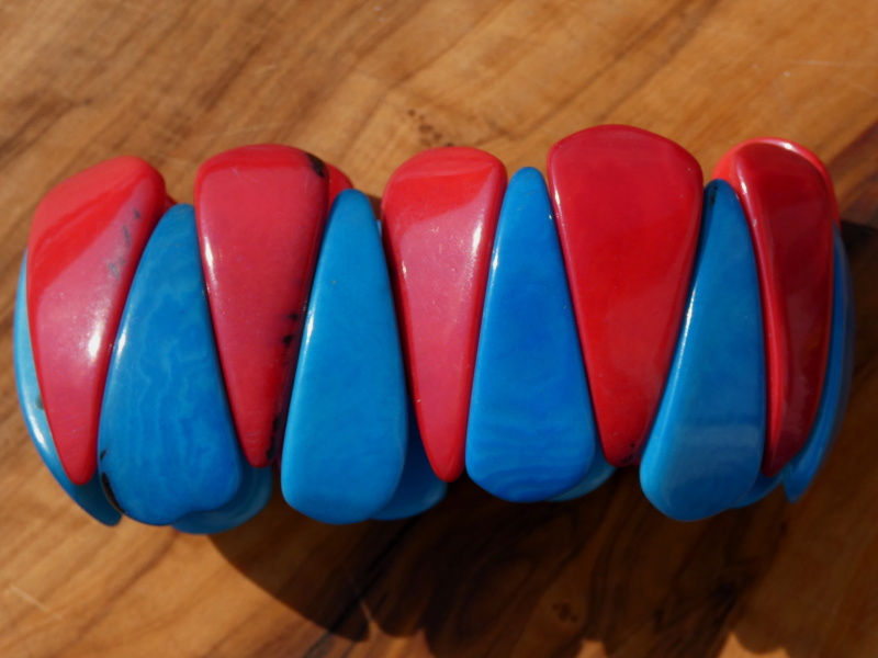 Náramek tagua (kapky, červenotyrkysové)