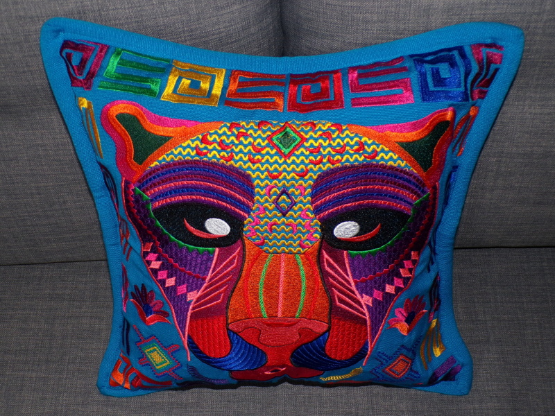 Polštář vyšívaný (jaguár, tyrkysový, 48x48 cm)