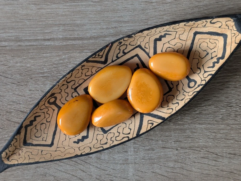 Tagua - oblázek (podélný, žlutooranžový)