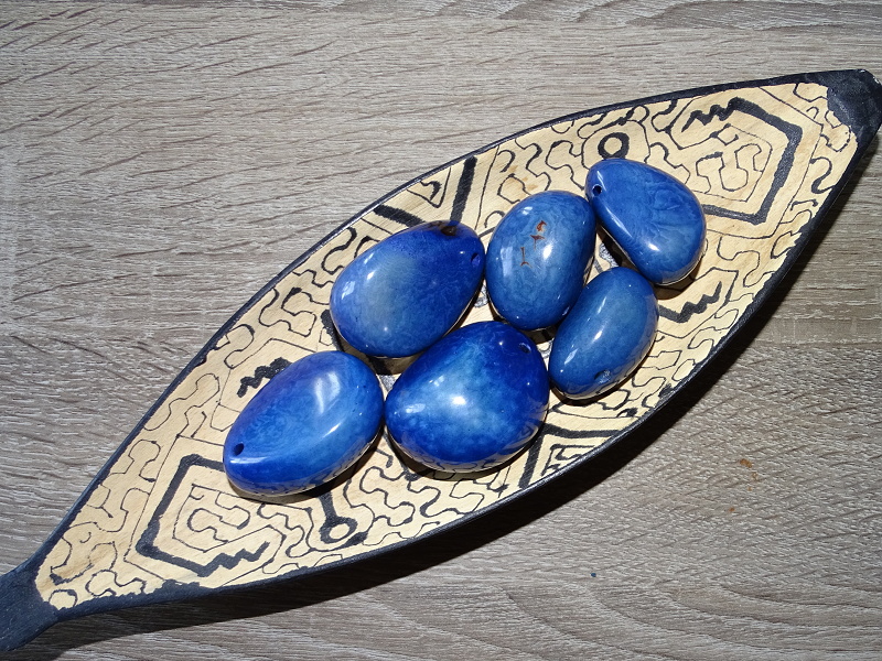 Tagua - maxikorálek (tmavě modrý, perforovaný ve špičce)