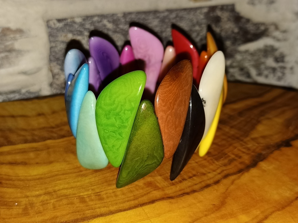 Náramek tagua (úlomky, duha)