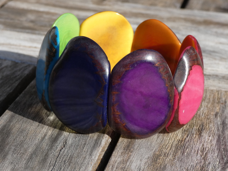 Náramek tagua (placky duha)