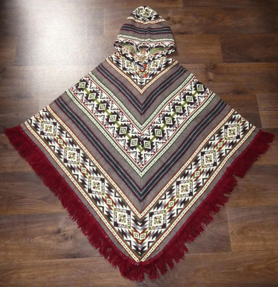 Pončo I (lamí vlna, Ekvádor, vínové)