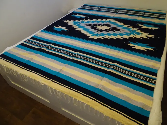 Kobereček/přehoz vlna (maxi, vzor, modrá)