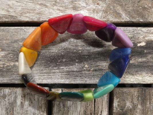 Náramek tagua (širší, kapky, duha)