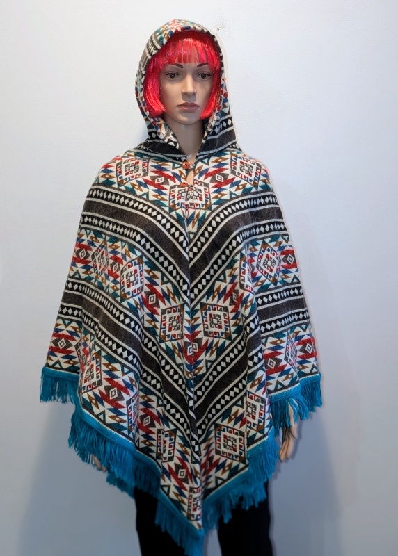 Pončo I (lamí vlna, Ekvádor, tyrkysové)