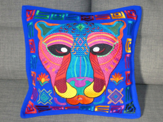 Polštář vyšívaný (jaguár, modrý, 48x48 cm)