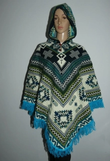 Pončo I (lamí vlna, Ekvádor, modrozelené)