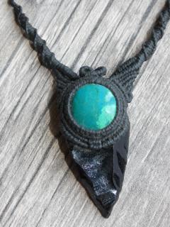 Náhrdelník (obsidián a peruánský tyrkys)