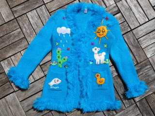 Svetr dětský (třásně, tyrkysový, 5-6 let)